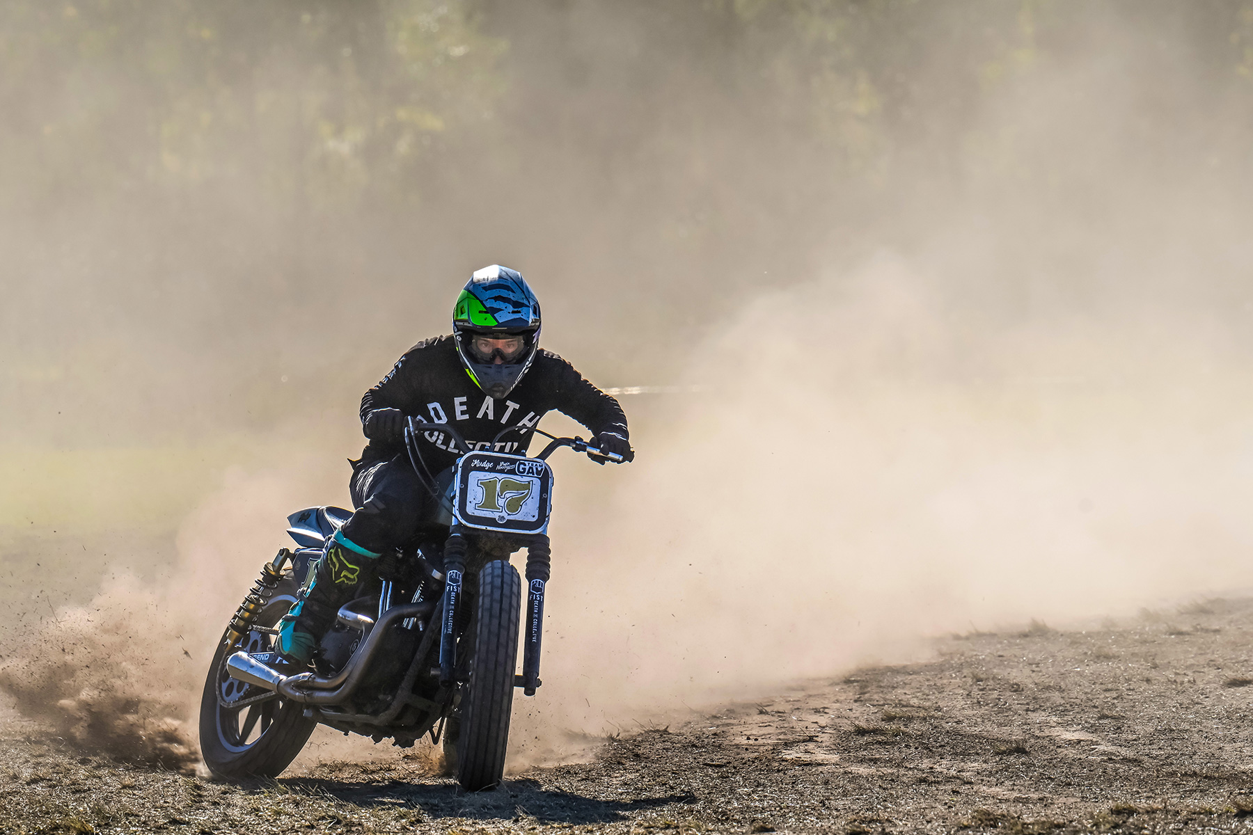 Motorcycle action shot in dust