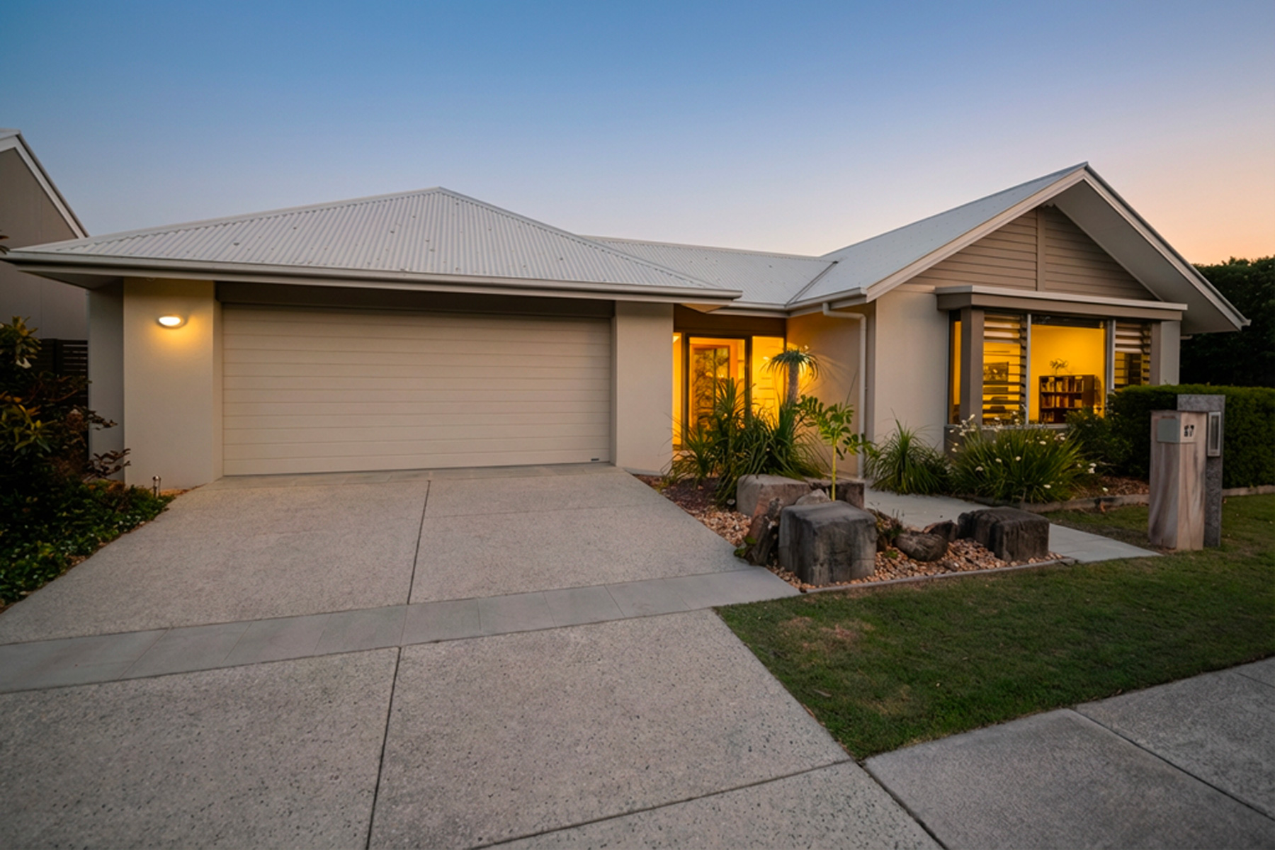 Residential property exterior at dusk