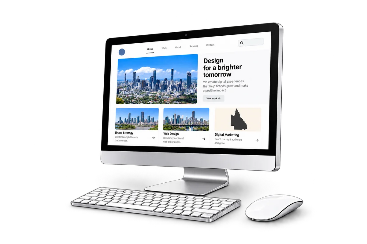 Website design featuring Brisbane and a Queensland map
